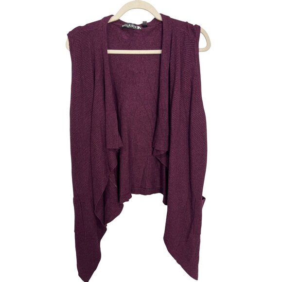 Melanie K Open Front Sleeveless Cardigan Vest Womens XL Burgundy Cozy Knit Warm - Picture 1 of 6